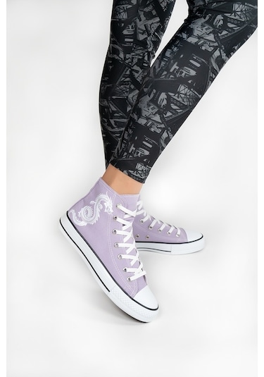 Kadın Keten Bilekli Baskılı Spor Ayakkabı Lila