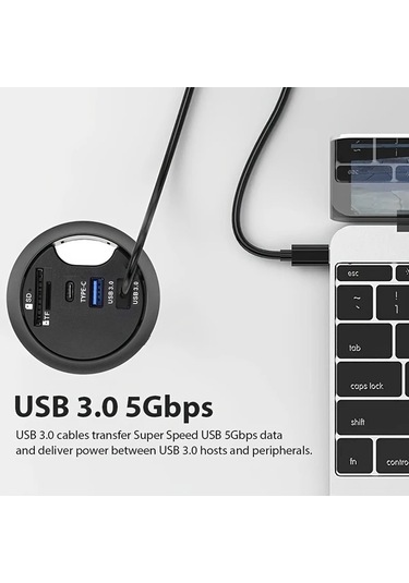 Xuweiwei Siyah Usb 3.0 Çok Portlu Genişletici Tf Usb-c Micro Sd Kart Okuyucu Tip C Veri Bağlantısı 60mm Masaüstü Montaj Pc İçin