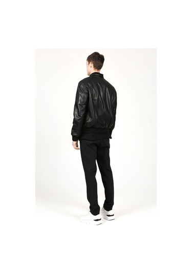 Dericlub Kolej Jumbo Gerçek Deri Erkek Mont-Siyah