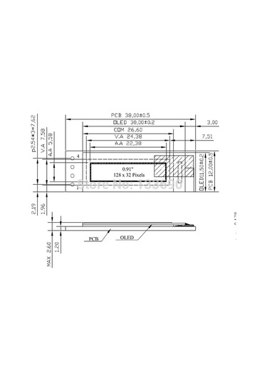 0.91" I2c 128x32 Beyaz Oled Lcd