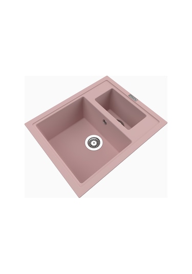 Polex Cristalüx Granit Evye P-04 Pembe 1.5 Gözlü Tezgah Altı Ve Tezgah Üstü Kare Mutfak Evyesi 59.5x49 CM