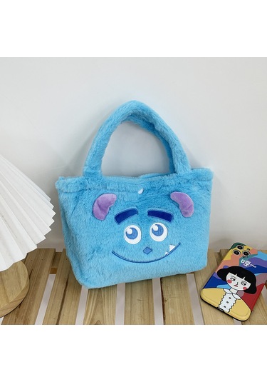 Shaggy Monster Peluş Çanta El Tipi Kare Çanta Mavi