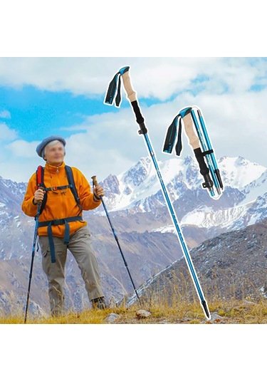 Hymark Trekking Hafif Katlanabilir 105-125cm Dağcı Doğa Kamp Yürüyüş Batonu Açık Mavi