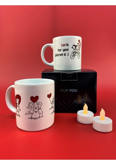 Sevgililer Günü Temalı 2li Seramik Kupa - Cali