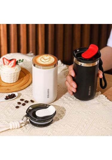 350/500 Ml Paslanmaz Çelik Yalıtımlı Kapaklı Bardak Taşınabilir Mat Siyah
