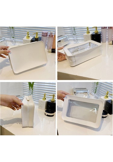 Mufunye Beyaz Şeffaf Kozmetik Çantası Büyük Kapasiteli Taşınabilir Makyaj Organizer El Çantası