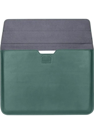 Macbook Pro 14 İnç M3 A2992 A2918 Uyumlu Deri Mıknatıslı Çanta Stantlı Şık Tasarım Haki