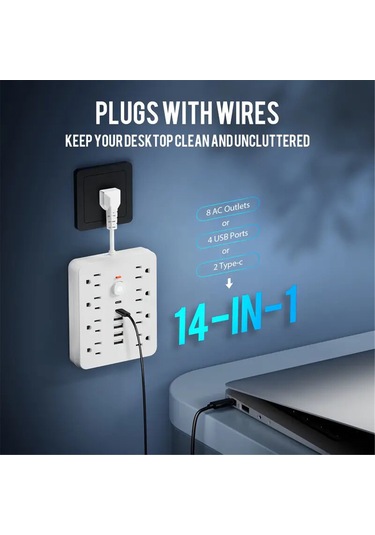 Suofeng 14 Lü Çoklu Şarj Ve Güç Paneli: 8 Priz, 4 Usb, 2 Type-c İle Hızlı Şarj Ve Güvenlik Özellikli Ev & Ofis Çözümü