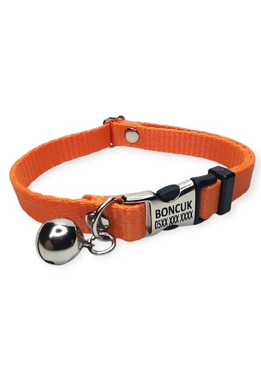 Metal Kilitli İsimli Kedi Ve Köpek Tasması, Turuncu Renk Tasma