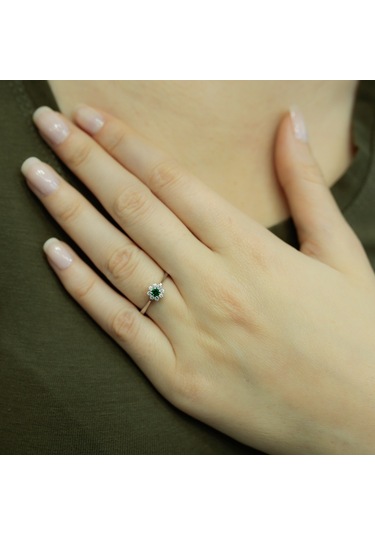 Lova Pırlantalı Zümrüt Çiçek Yüzük - 1030158