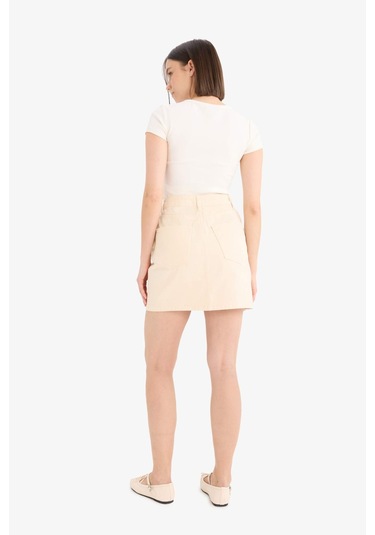 DeFacto Coool Normal Bel Gabardin Mini Etek E5346AX25SPER42 Ekru