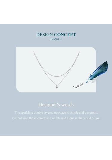 Bamoer 925 Ayar Gümüş Parlayan Zirkon Kolye Kolye Çift Katmanlı Boyun Zinciri Kadınlar İçin Nişan Düğün Güzel Takı Gümüş