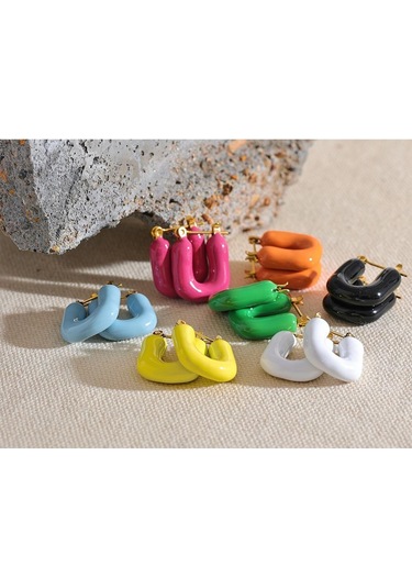 Mavi Eetit 7 Renk Şeker Emaye Paslanmaz Çelik Kare Tıknaz Hollow Y2k Hoop Küpeler 2023 Trendy Dopamin Takı Kadınlar Gala Hediye Çok Renkli