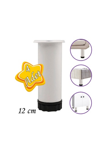 4 Adet Metal Ayarlanabilir 12 Cm Beyaz Destek Ayağı Mobilya Kanepe Baza Koltuk Dolap Sehpa Tv Ünitesi Ayağı