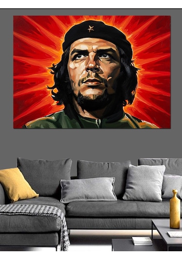 Kırmızı Arka Planda Karizmatik Che Guevara Dekoratif Kanvas - Mdf Ahşap Tablo