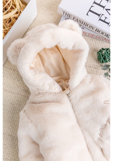 Premium Kalite Peluş Pamuk Penye Astarlı Ayıcık Fiğürlü Kışlık Kız-erkek Bebek Tulum Krem