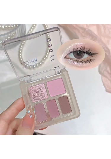 5 Renk Parlak Gümüş Gri Siyah Göz Farı Paleti Su Geçirmez Kolay Boyama Süt Taro 03 C01