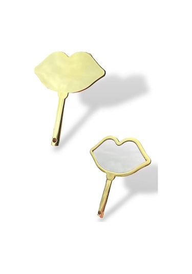 Caş Dekorasyon Altın Renk Dudak Şekilli El Aynası Altın