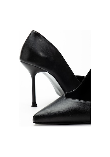 Suins Hakiki Deri Morgen Model Kadın İnce Topuklu Stiletto Ayakkabı Siyah