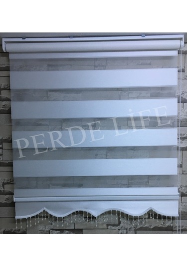 Beyaz Renk Mini Plise Desenli Zebra Stor Perde Tüm Ölçülerde (153587042)