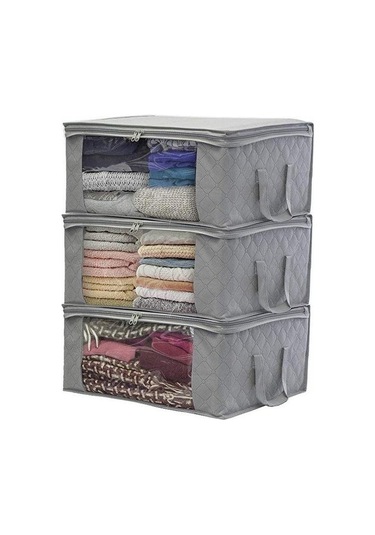 Gri 3 Adet Katlanabilir Ev Depolama Organizatör Çanta Taşınabilir Saklama Torbaları Anti-toz Gardırop Giysi Saklama Kutusu Gri