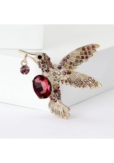 Ganzhoushop Unisex Rhinestone Pimleri Multı Multı Kuş Kadınlar İçin Hummingbird Hayvan Emaye Broşlar Mavi4270 İq Çok Renkli