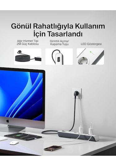 Belkin Surgemaster 4'lü Priz, Yüksek Gerilim Korumalı 2 M Kablo