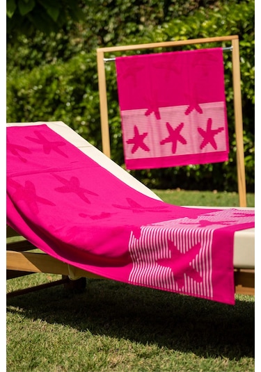 Menderes Home Cotton Collection Bukle Plaj Havlusu Yıldız Fuşya