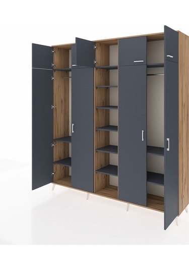 Hyperion Dolap 12 Raflı 9 Kapaklı 2 Askılı 220x44x243 Çam-antrasit/antrasit Antrasıt/antrasıt