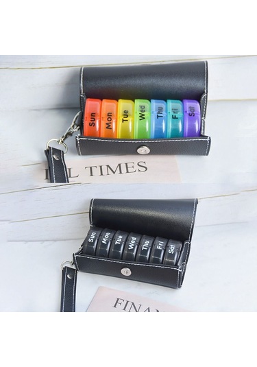 Deri 7 Günlük Hap Düzenleyici İlaç Kutusu Hafta Mark 14 Izgara Vitn Depolama Taşınabilir Tekrar Kullanılabilir Gökkuşağı Hap Kutusu Gökkuşağı,