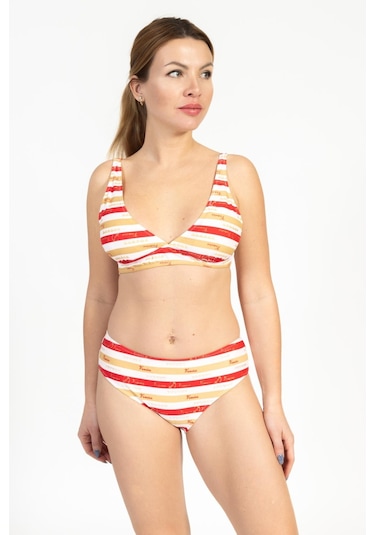 Pemilo Kadın 703 Minimiser Çizgili Bikini Takımı Kırmızı-kırmızı 37164 - 1 Kırmızı