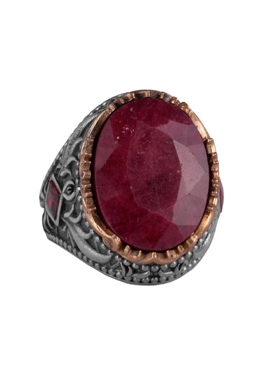 Gerçek Doğal Taş Yüzük - El Yapımı 925 Ayar Gümüş Yüzük - El Yapımı Yüzük Yakut Gümüş