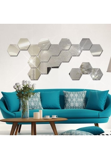 Kırmızı 12/24/28/30 Adet Altıgen Kendinden Yapışkanlı Ayna Etkisi 46 40 23mm Kırmızı