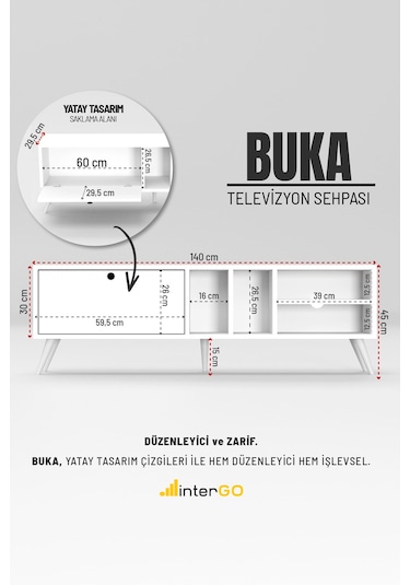 Buka Tv Sehpası, Tv Standı, Televizyon Ünitesi Beyaz