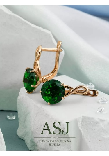 Asj 925 Ayar Gümüş Taşlı Altın Küpeler 188588229 Yeşil