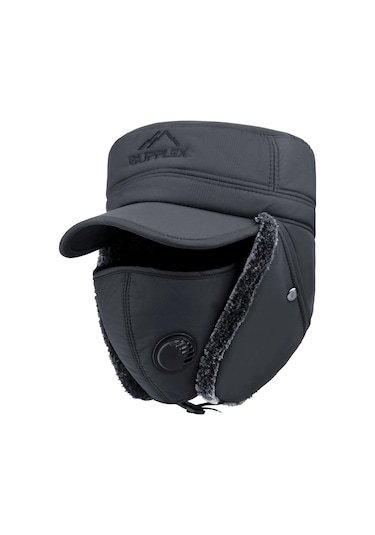 Kışlık Şapka Kulak Ağız Burun Sıcak Tutma Koruma Gri