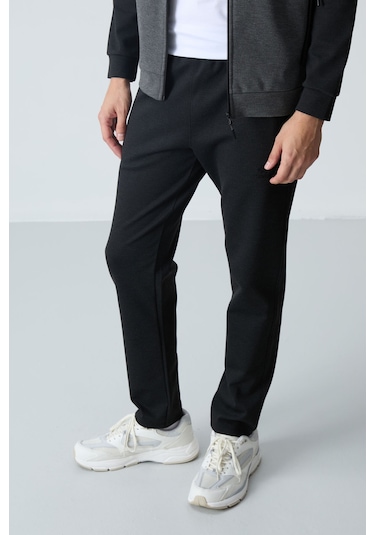 Tommy Life Antrasit - Siyah Dik Yaka Çift Renk Rahat Form Klasik Paça Erkek Eşofman Takımı - 85113 Antrasit