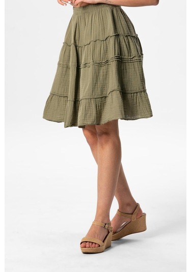 Benan Beli Lastikli Kısa Yazlık Müslin Etek Haki Hk-haki Haki