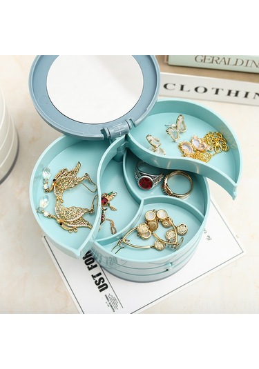 Kangvka Mavi 360 Derece Döner Çok Katlı Kuyumluk Kutusu - Küçük Aksesuarları Düzenle Ve Sakla 1 Adet Mavi