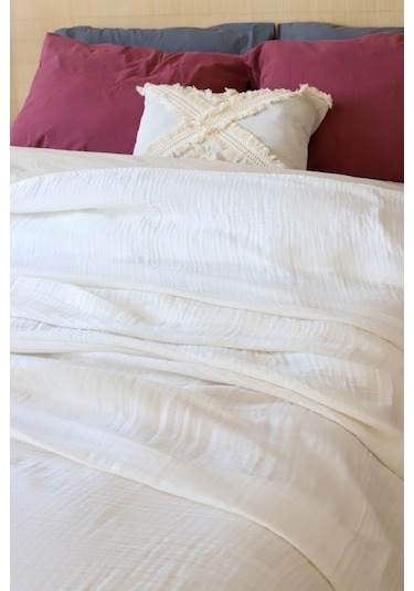 Vivamaison Çift Kişilik 4 Kat Müslin Pike Yatak Örtüsü Beyaz