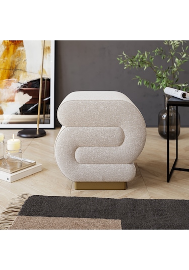 Sally S Puf, Oturma Odası, Antre Puf, Krem, Gold Metal Ayak KREM