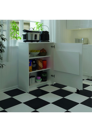 Asra Trend Mutfak Fonksiyonel Kiler Dolabı + Katlanır Masa Beyaz