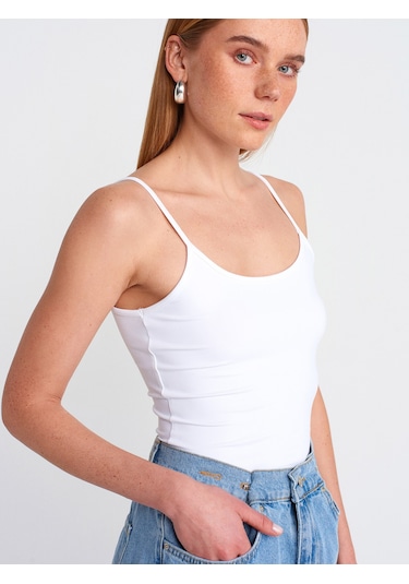 Dilvin 20901 İnce Askılı Poliamid Top-beyaz Beyaz