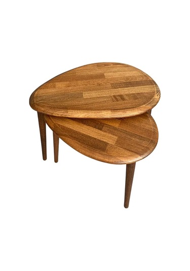 Fawdecor Asimetrik Masif Ahşap Orta Sehpa Ve 2'li Zigon Ceviz