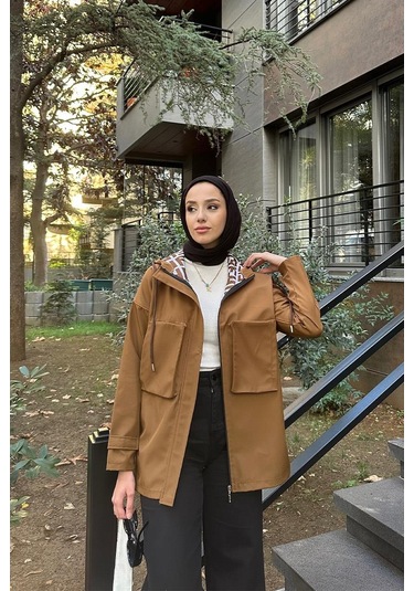 Cep Detaylı Kısa Trençkot Brc1907 Taba 001