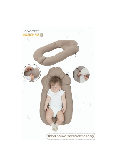 Mordesign Moresleep 2'si 1 Arada Bebek Sarılma Ve Şekillendirme Yastığı, Düz Kafa Yastığı,pamuklu,uyku Yastığı Kapiçino Zg10194-5