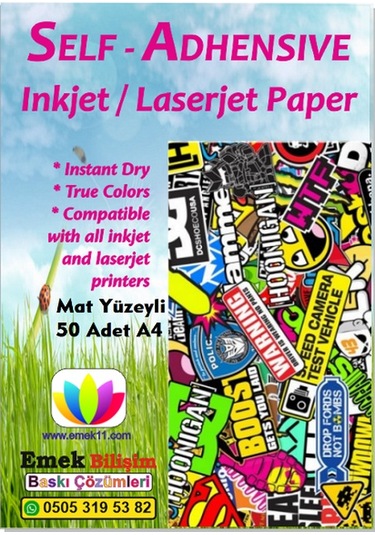 Inkjet Ve Laser Uyumlu 50 Adet A4 Sticker Güçlü Yapışkanlı Etiket
