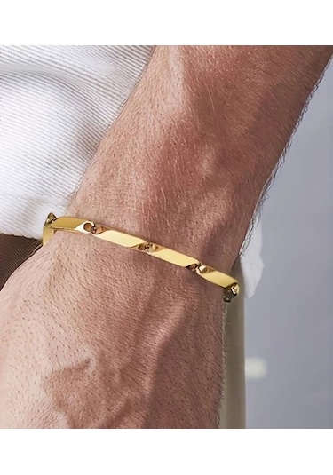 Çelik Bileklik Titanyum Melon Düz Model 2 Mm 22 Cm Altın Sarısı Gold Altın