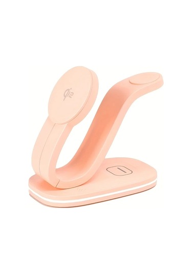 Topshop1 Pembe Qi2 Manyetik Kablosuz Sarj Cihazi 3u 1 Arada Kuğu Tasarimli 18w İphone Uyumlu 16 15 14 13 12 Watch Airpods Pro 4 3 2 İcin