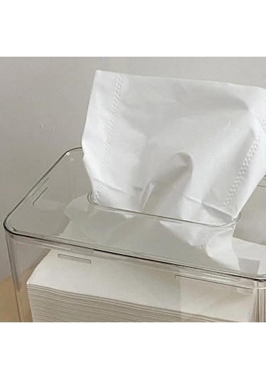 Şeffaf Doku Tutucu Şeffaf Görünür 2 Bölmeli Doku Kutusu Plastik Masaüstü Peçetelik Kutusu Oturma Odası Malzemeleri